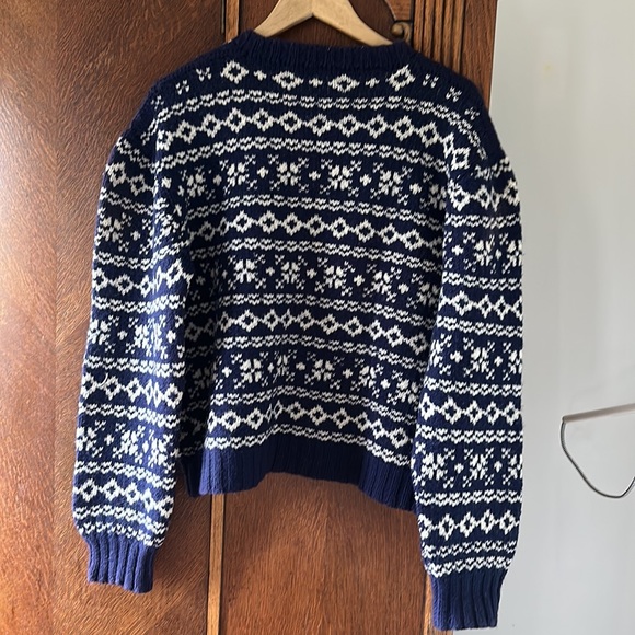 Vintage Fisherman Sweater Blue White Argyle Print Handmade Small Medium - Picture 3 of 3